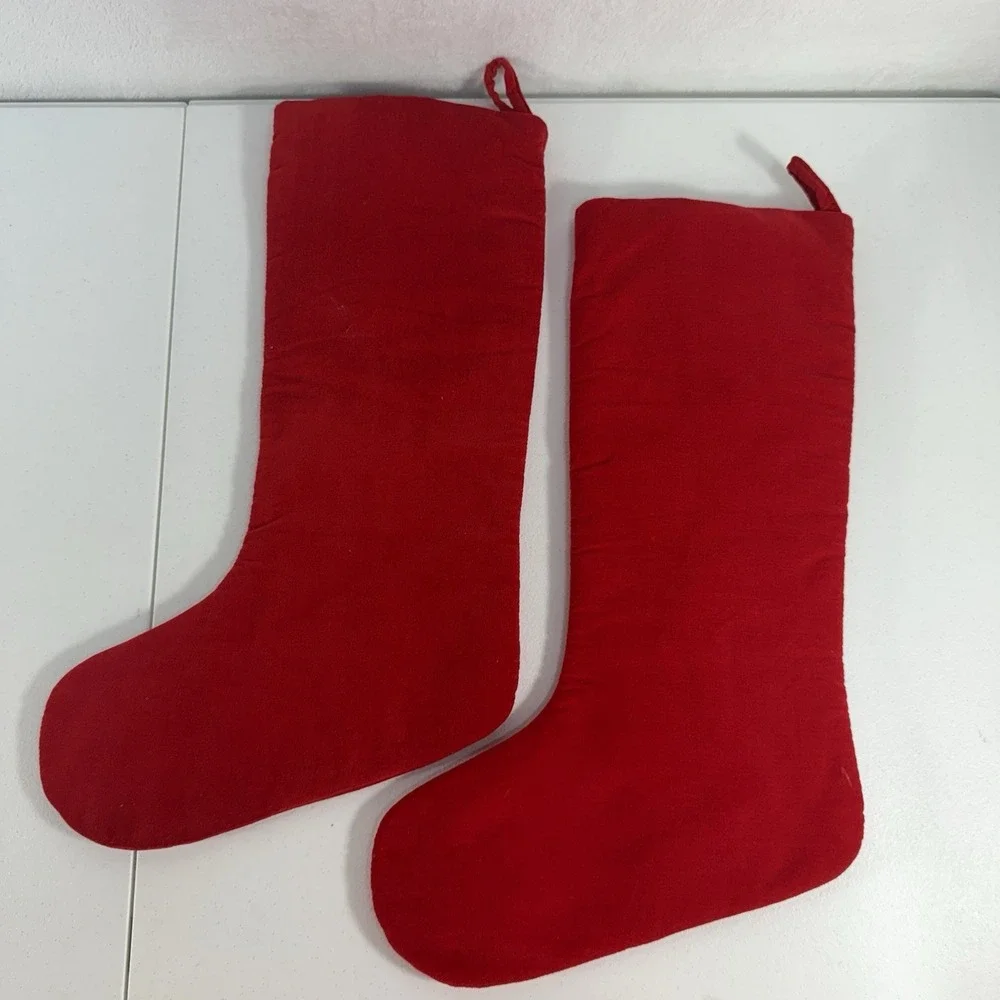 Merry Christmas Stocking Red Velvet Beaded Xmas Hanging Primitive‎ Mid-Century